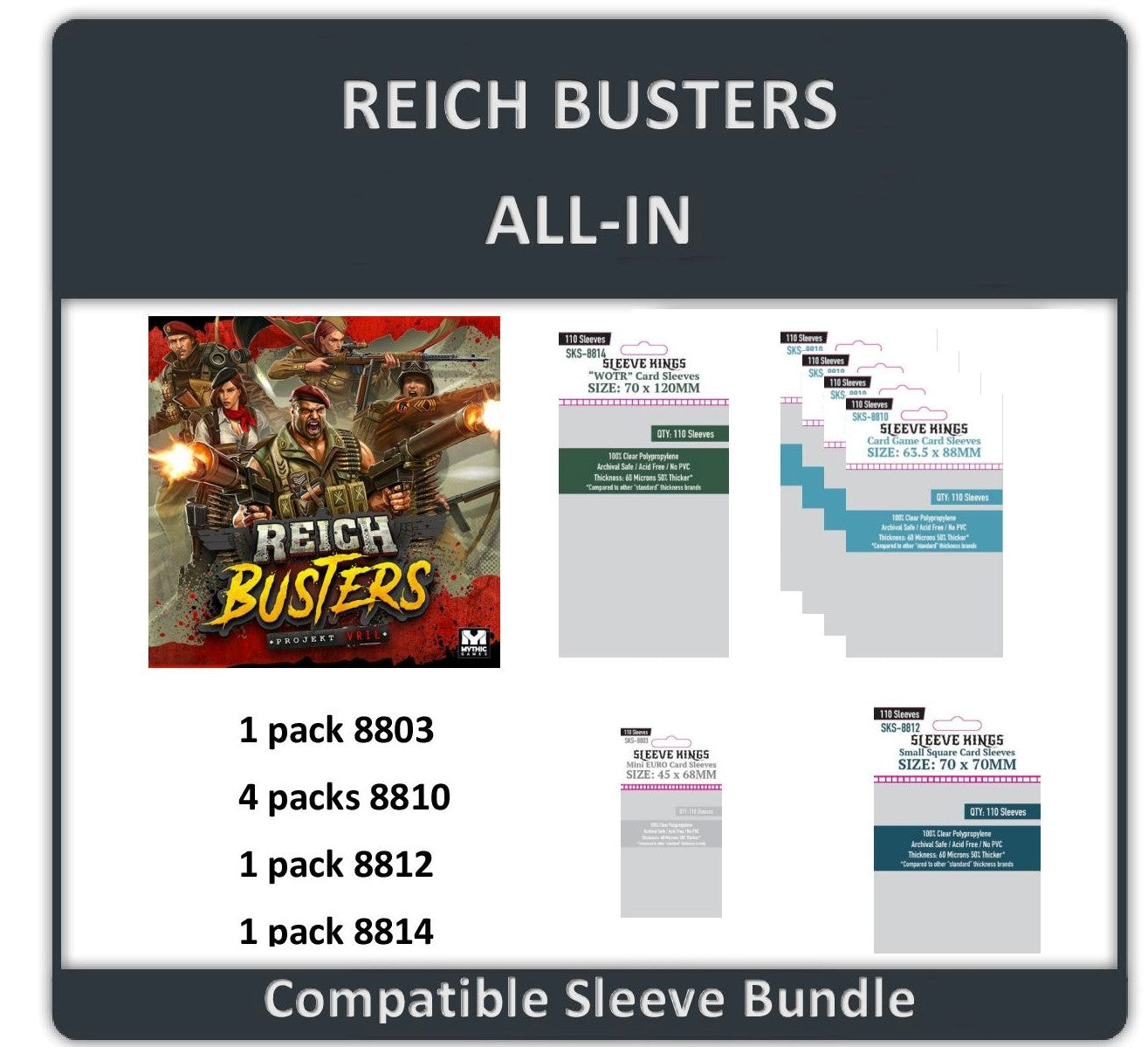 "Reich Busters Project" Compatible (All-In Pledge) Card Sleeve Bundle (8803 X 1 + 8810 X 4 + 8812 X 1 + 8814 X 1)
