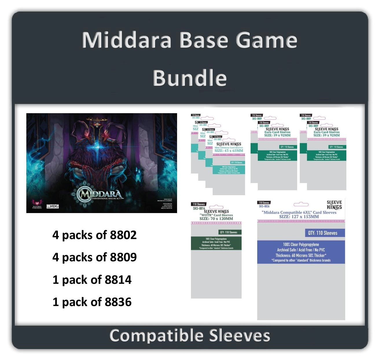 "Middara" Compatible Base Game Sleeve Bundle (8802 X 4 + 8809 X 4 + 8814 X 1 + 8836 X 1)