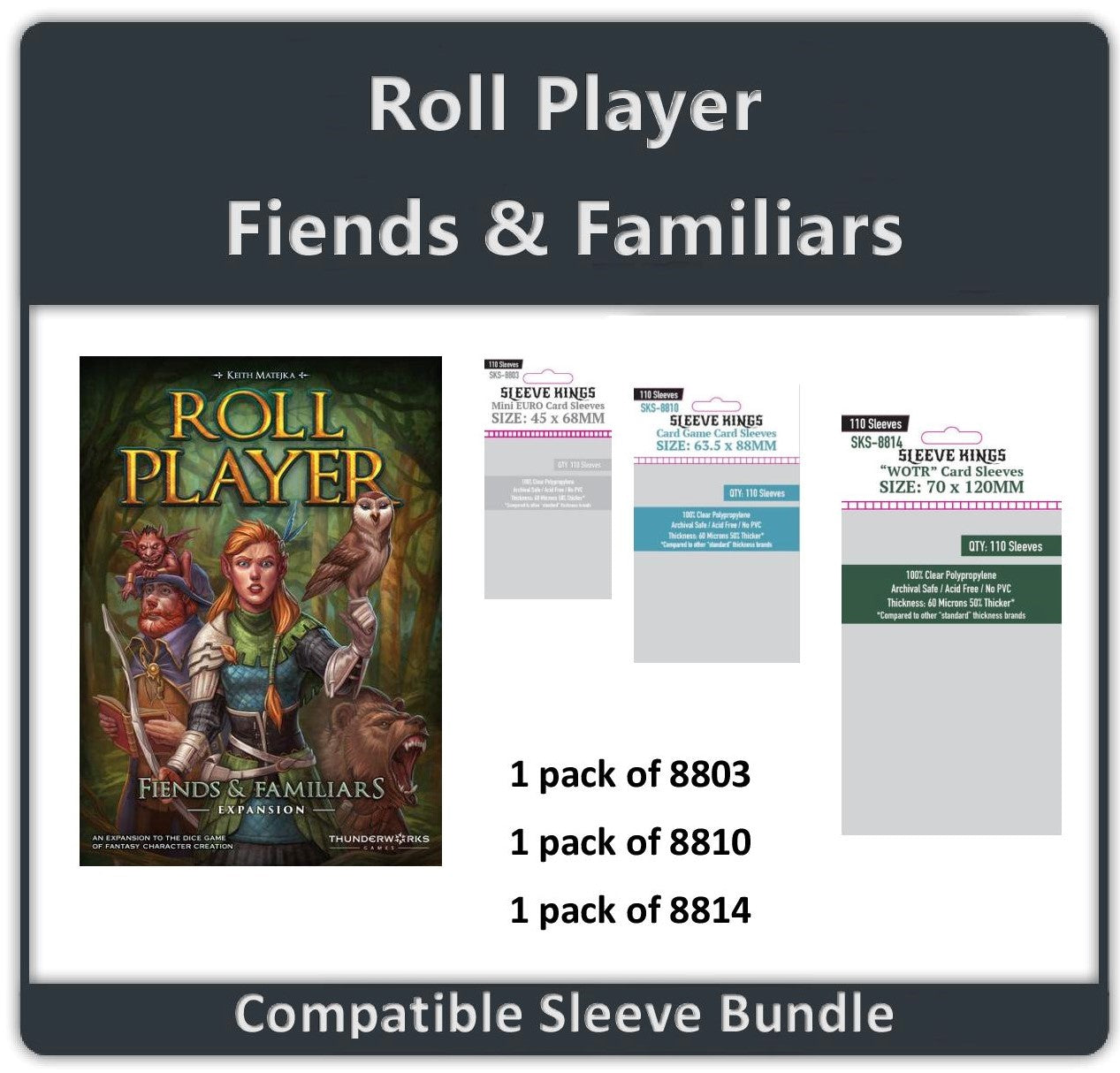 "ROLL PLAYER" Fiends & Familiars Expansion Compatible Sleeve Bundle (8803 X 1 + 8810 X 1 + 8814 X 1)