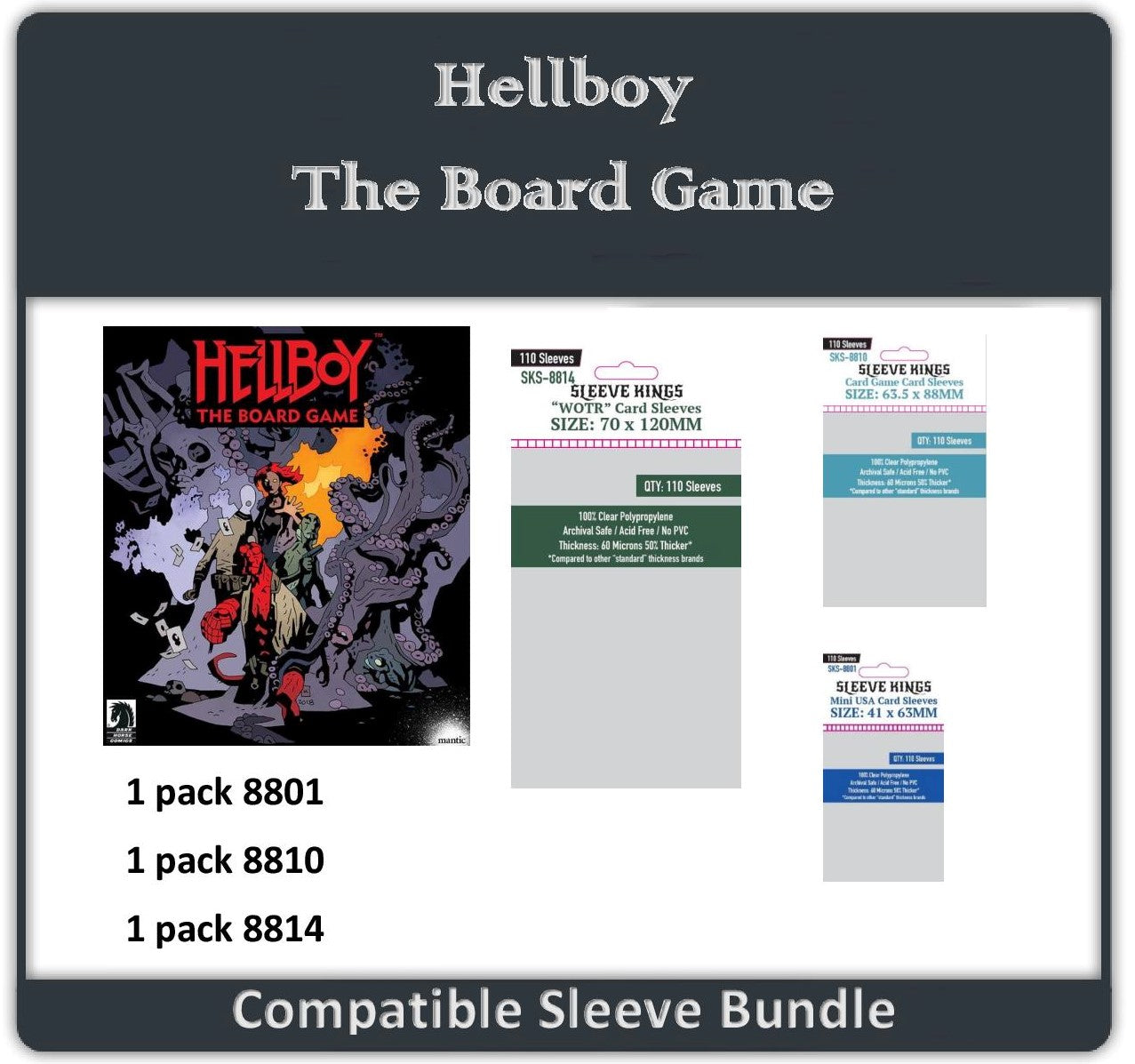 "Hellboy: The Board Game" Compatible Sleeve Bundle (8801 X 1 + 8810 X 1 + 8814 x 1)