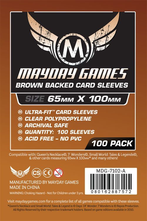 "7 Wonders" Card Sleeves - Magnum Ultra-Fit (65x100mm) - Standard Brown Backed (100 sleeves per pack) - Mayday Games - 3