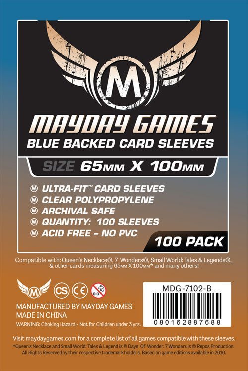 "7 Wonders" Card Sleeves - Magnum Ultra-Fit (65x100mm) - Standard Blue Backed (100 sleeves per pack) - Mayday Games - 4
