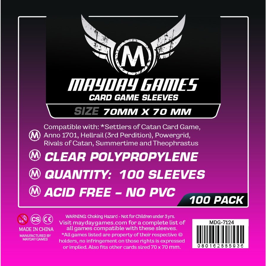Square Card Sleeves - Small (70x70mm) - Standard (100 sleeves per pack) - Mayday Games - 3