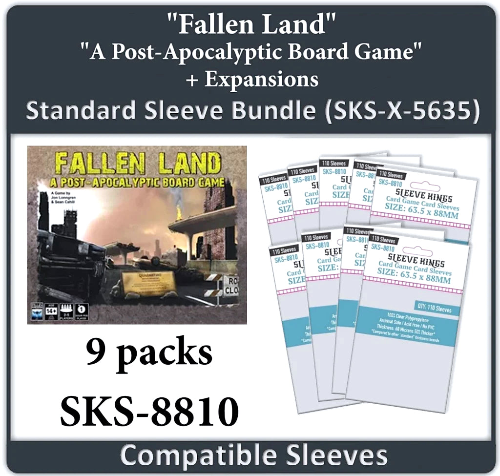 "Fallen Land: A Post Apocalyptic Board Game" + Expansions Compatible Card Sleeve Bundle (8810 X 9)