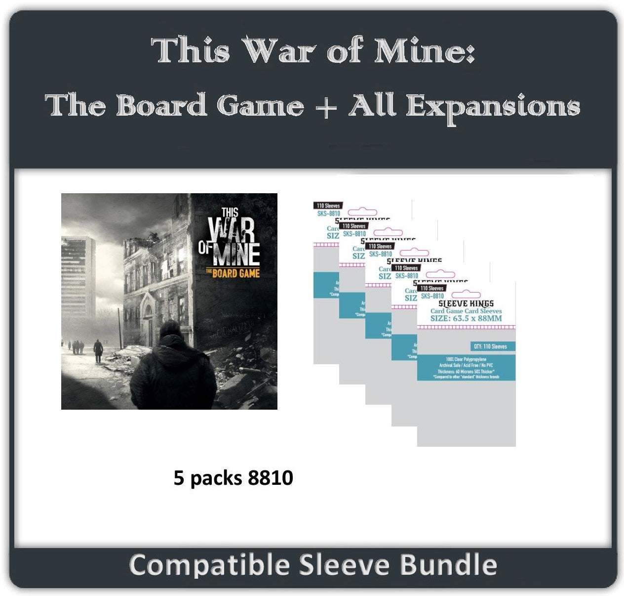 "This War of Mine" The Board Game + All Expansions Compatible Sleeve Bundle (8810 X 5)
