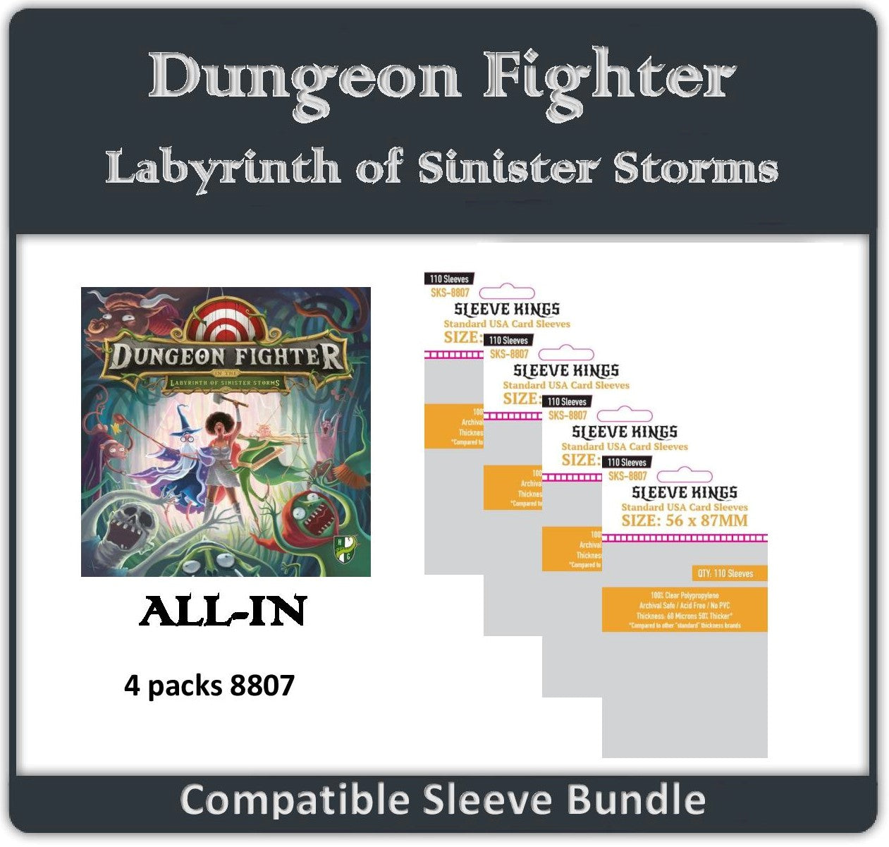 "Dungeon Fighter Labyrinth of Sinister Storms" Compatible All-In Card Sleeve Bundle (8807 X 4)