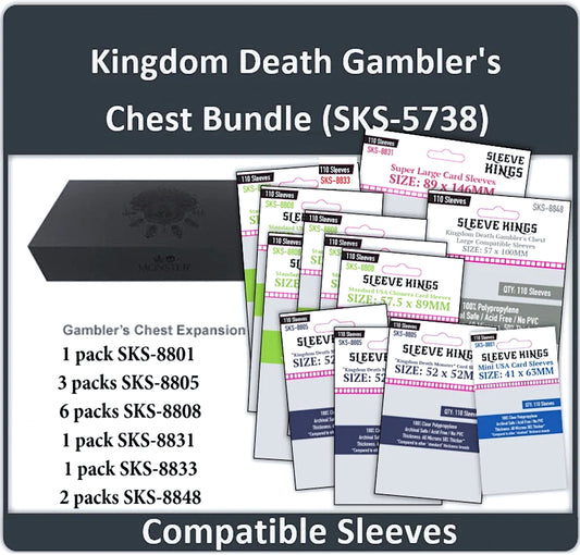 "Kingdom Death Gambler's Chest" Compatible Sleeve Bundle (8801 X 1, 8805 X 3, 8808 X 6, 8831 X 1, 8833 X 1, 8848 X 2)