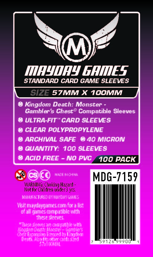 "Kingdom Death Gambler's Chest"  Large Compatible Sleeves (57x100mm) - Premium 7164 or Standard 7159