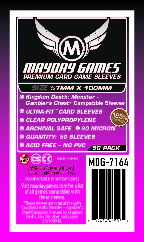 "Kingdom Death Gambler's Chest"  Large Compatible Sleeves (57x100mm) - Premium 7164 or Standard 7159