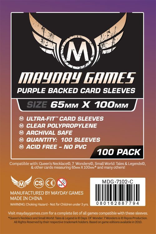 "7 Wonders" Card Sleeves - Magnum Ultra-Fit  (65x100mm) - Standard Purple Backed (100 sleeves per pack) - Mayday Games - 5